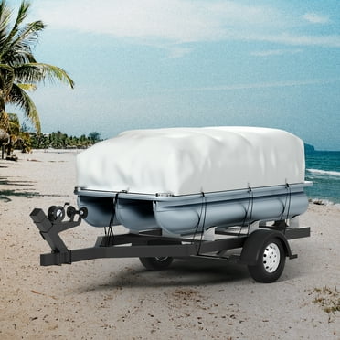 VEVOR Pontoon Boat Cover, Fit for 17'-20' Boat, Heavy Duty 600D Marine Grade Oxford Fabric, UV Resistant Waterproof Trailerable Boat Cover w/ 2 Support Poles and 7 Wind-proof Straps, Gray