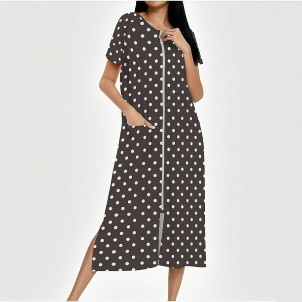 Camisón largo con cremallera para mujer, bata de punto, largo completo, color degradado, con bolsillos