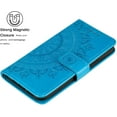 thumbnail image 4 of Case for Samsung Galaxy S22 5G, Premium Leather Flip Wallet Case with Card Slots Holder Kickstand Hand Strap Mandala Half Flower Design Embossed Shockproof Cover Case - Blue, 4 of 7