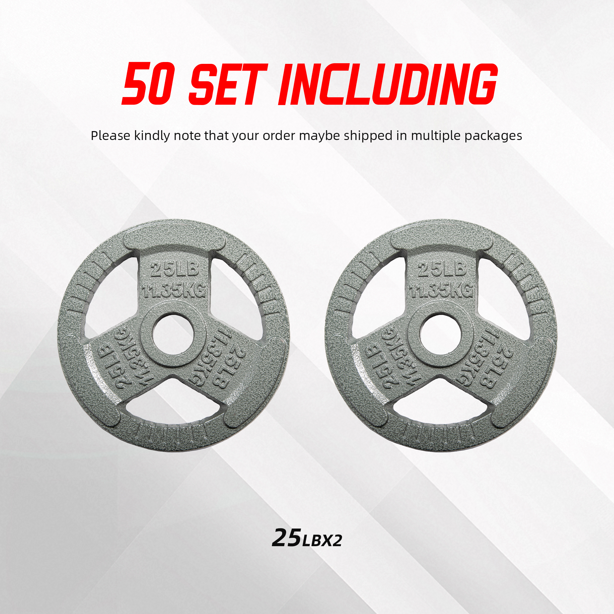 Signature Fitness 2-Grip Olympic Cast Iron Weight Plates, 2-Inch Hole, 2.5LB–45LB, Black with Silver Lettering