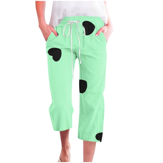 Pantalones de Mujer Casual Cintura Elástica con Impresión de Pascua, Sueltos Pantalones de Pierna Ancha Recta para Toda la Temporada