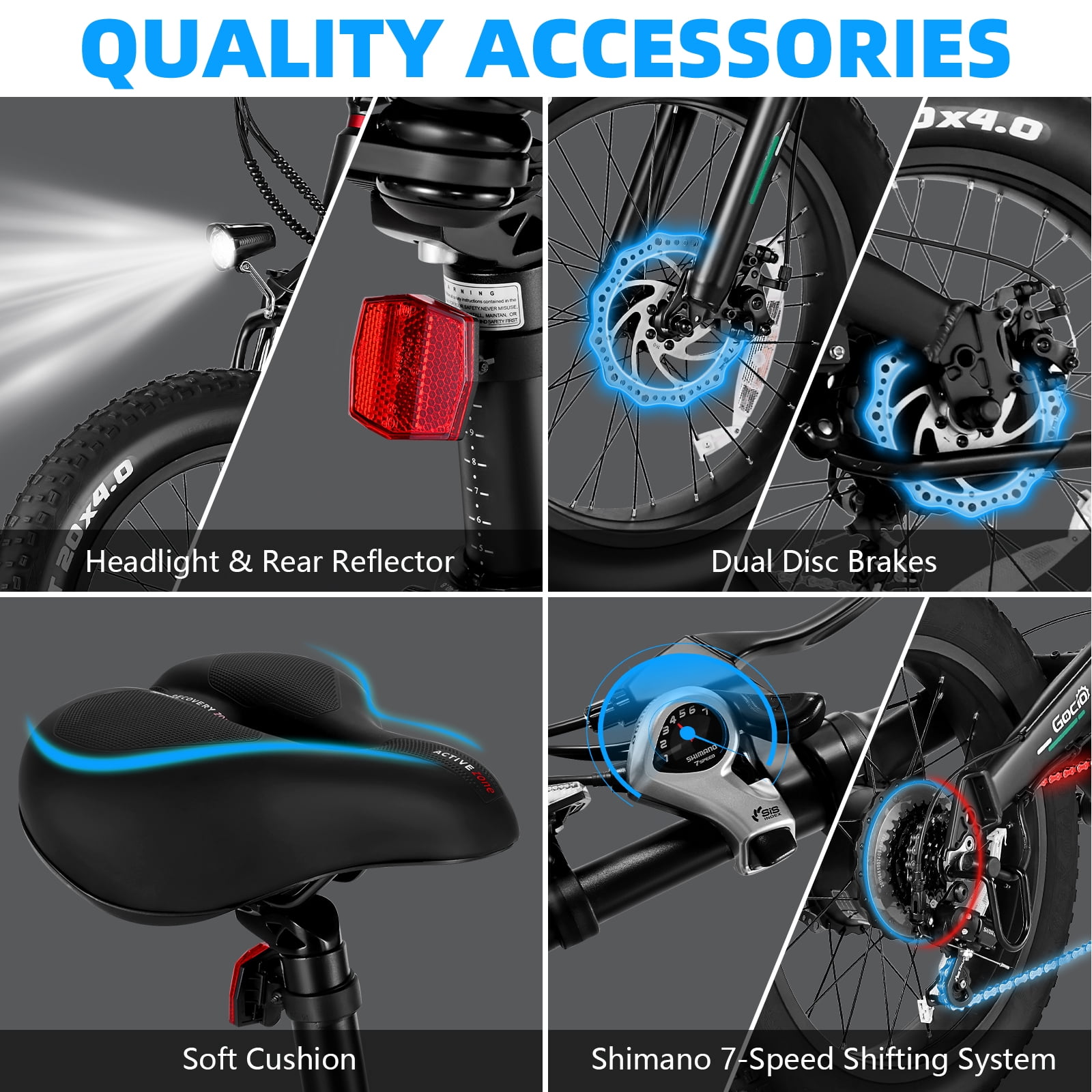 Gocio Foldable Electric Bikes Adult 20"x4" Fat Tire Electric Bike, 48V 10.4Ah, 500W Electric Mountain Bike Full Suspension, LCD, Shimano 7 Speed Electric Cruiser Bicycle UL2849 Certified