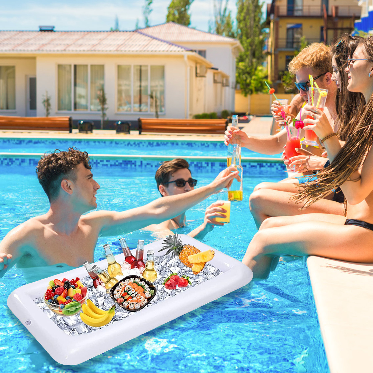 Lieonvis Floating Ice Tray Large Capacity Food Drink Containers Inflatable  Beer Table Inflatable Pool Cooler Serving Bar Floating Drink Holder for  Swimming Pool Party and Hot Tub