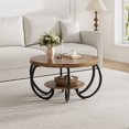 thumbnail image 1 of BeesClover Brun 30 Pouces Table Basse Industrielle Ronde avec 2 Niveaux – Pieds Réglables, Design à Grain de Bois et Tablette de Rangement pour Salon, 1 of 8