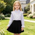 thumbnail image 3 of Mnyotv Lace Ruffle T Shirts for Girls Long Sleeve School Uniform Button Down Shirt Long Sleeve Kids Outfits Size 10-11Y, 3 of 8