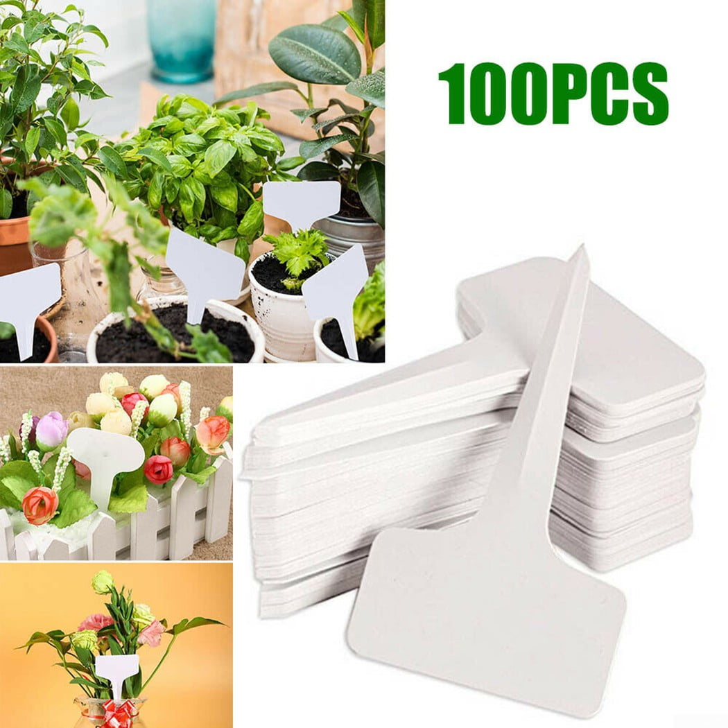 100Pcs Plastic Plant Pot Markers Gardening T-type Stake Tags Nursery Labels 