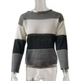 thumbnail image 5 of Chandail Femme à Blocs de Couleur Rayé Col Rond Long Chandail Manches Courtes Blouse, Gris, L, 5 of 5