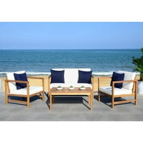 Outdoor Patio Furniture Set 4 Piece - Contemporary Design, Accent Pillows, Teak Finish, Stylish Outdoor Seating