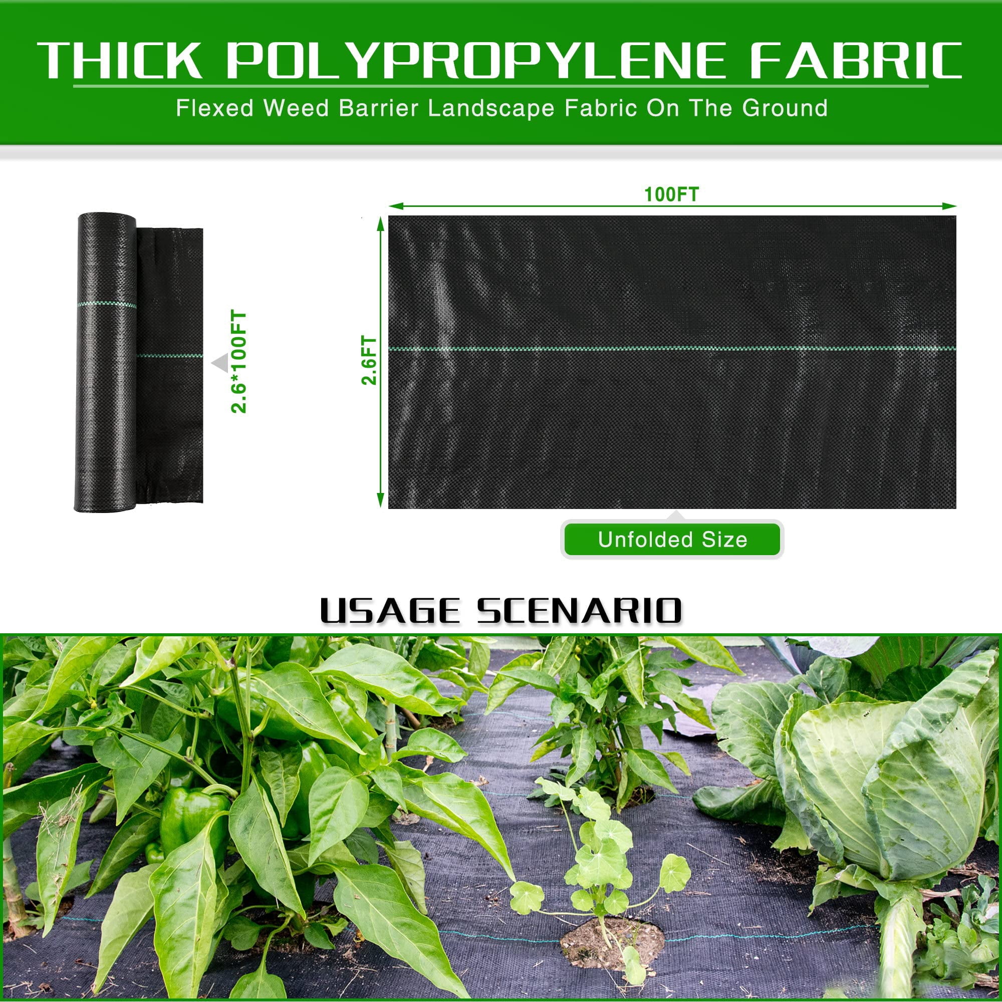 Weed Barrier Landscape Fabric Heavy Duty  2.6ft X 100ft Thicken Garden Blocker Mats Control Cloth Woven Geotextile For Beds Underlayment Commercial Driveway