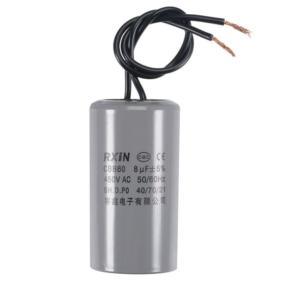 Uxcell 66x35mm 8uF 450V AC 50/60Hz 2 Wires Cylinder CBB60 Run Capacitor