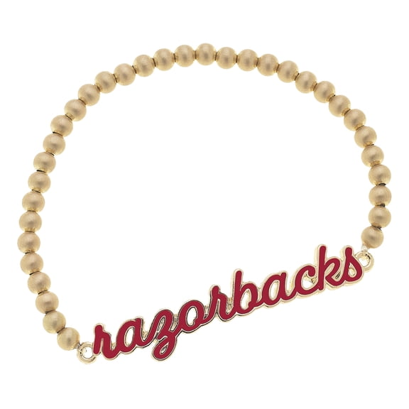 Women' CANVAS Style Arkansas Razorbacks Enamel Script Ball Bead Stretch Bracelet