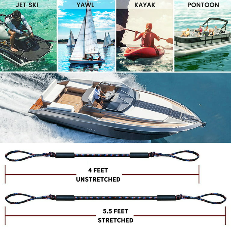 Aptoco 4 PCS Bungee Boat Dock Line Mooring Rope Floatable Stretch