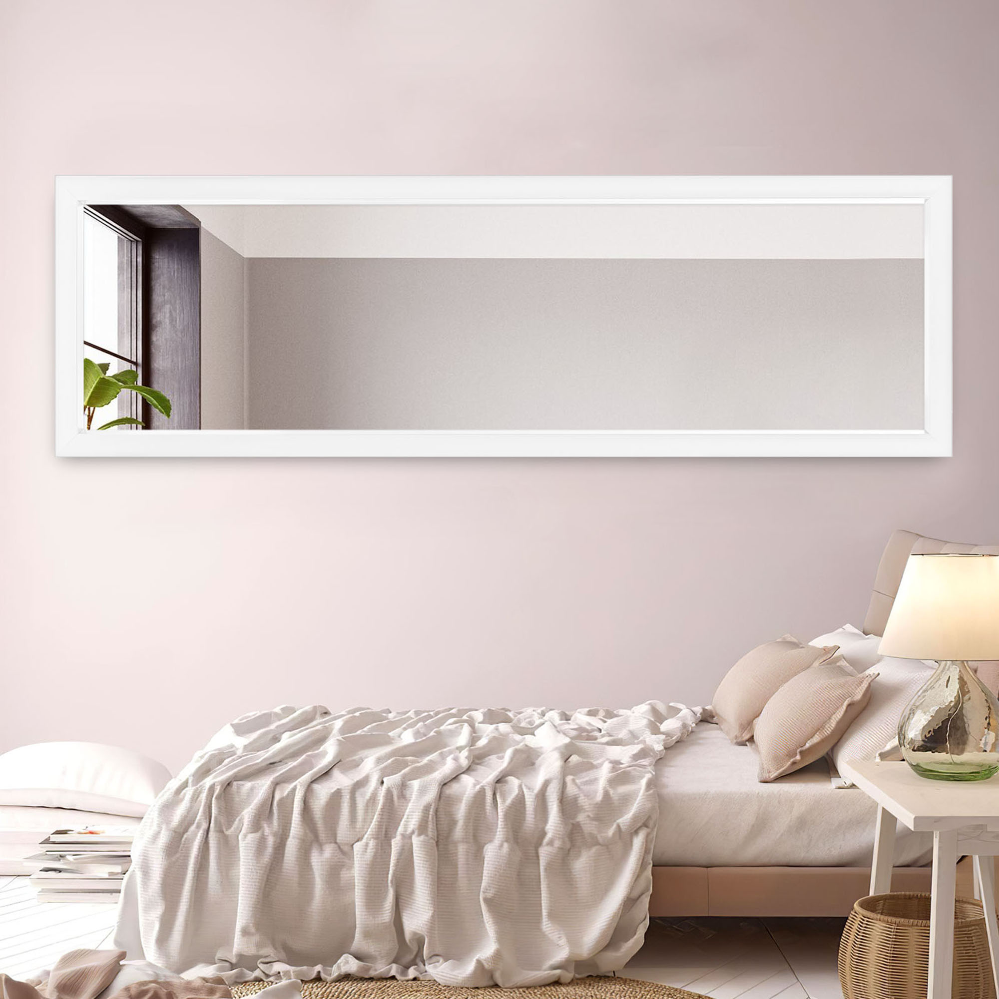 Floor Mirror Wall Mounted Leaning Hanging Rectangle White 51"x16"