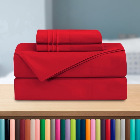 Elegant Comfort 4-Piece Microfiber Bed Sheet Set, Queen, Red - Deep Pocket