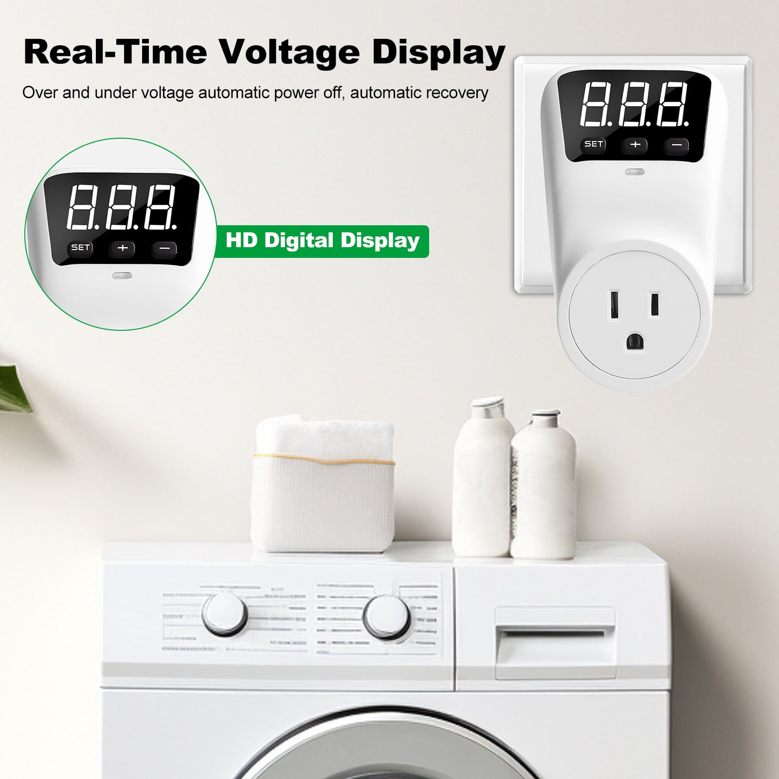 Digital Automatic Voltage Protector Socket 110V 16A LCD Display Power Surge Protector Socket Overcurrent Voltage Relay Protector Outlet