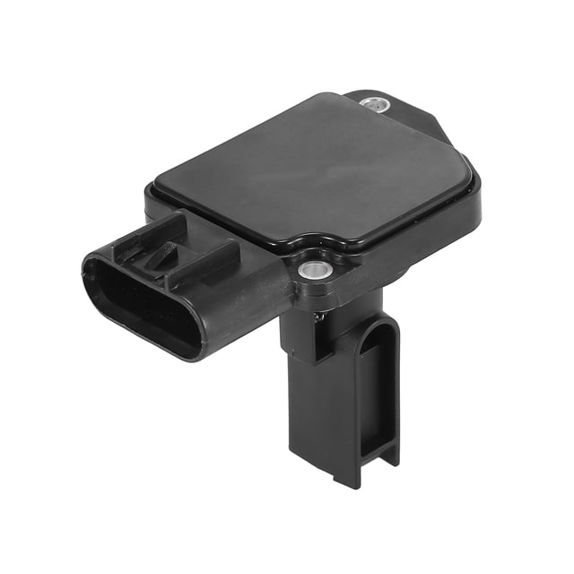 sensor de flujo de aire masivo maf 213-1585 afh60m-23a para chevrolet malibu 2004-2008 para chevrolet colorado 2004-2006, sensor MAF negro con detalles plateados en vista frontal; carcasa rectangular de plástico y metal con conector eléctrico de 7 pines, dos orificios de montaje metálicos y dimensiones aprox. 85x49x67.7 mm; reemplazo aftermarket compatible con varios modelos GM, suele emplearse para sustitución en el sistema de admisión de aire.