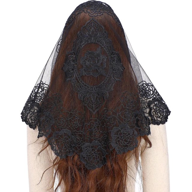 Velos de encaje de iglesia de estilo español - Velo de mantilla vintage tradicional Cubierta de cabeza de masa latina para mujeres