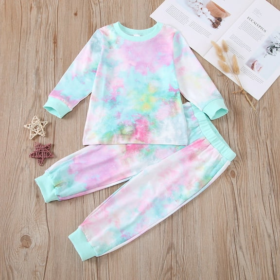 ATOGUTA Kid Boys Girls 2 Piece Outfits Tie Dye Tops & Sweatpants Outfits Sportwear Sweatsuits Tracksuits Multicolor, Size 1T-6