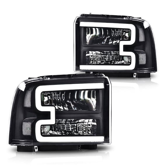 Fit For 05-07 Ford F250 F350 F450 F550 Super Duty LED DRL Clear/Black Headlight