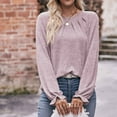 thumbnail image 4 of Annhoo Women's Fall Tops Trendy Pleated Puff Long Sleeve Crewneck Shirts Loose Vacation Lounge Tunics, 4 of 6