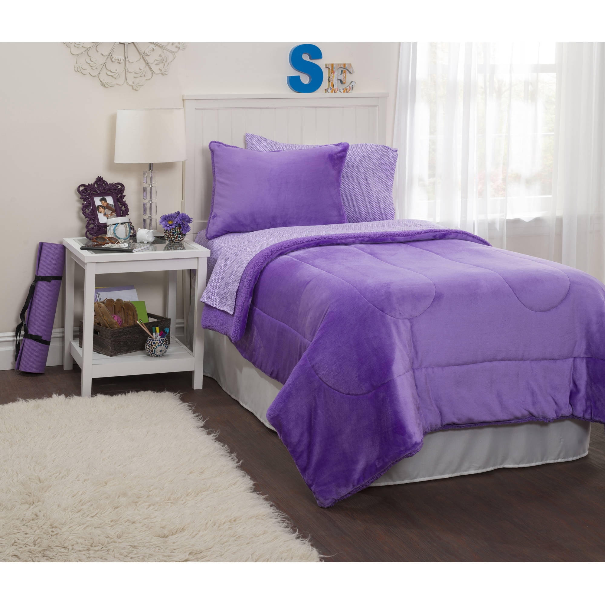 Latitude Lavender Royal Plush Reverse To Sherpa Bed in a Bag Comforter