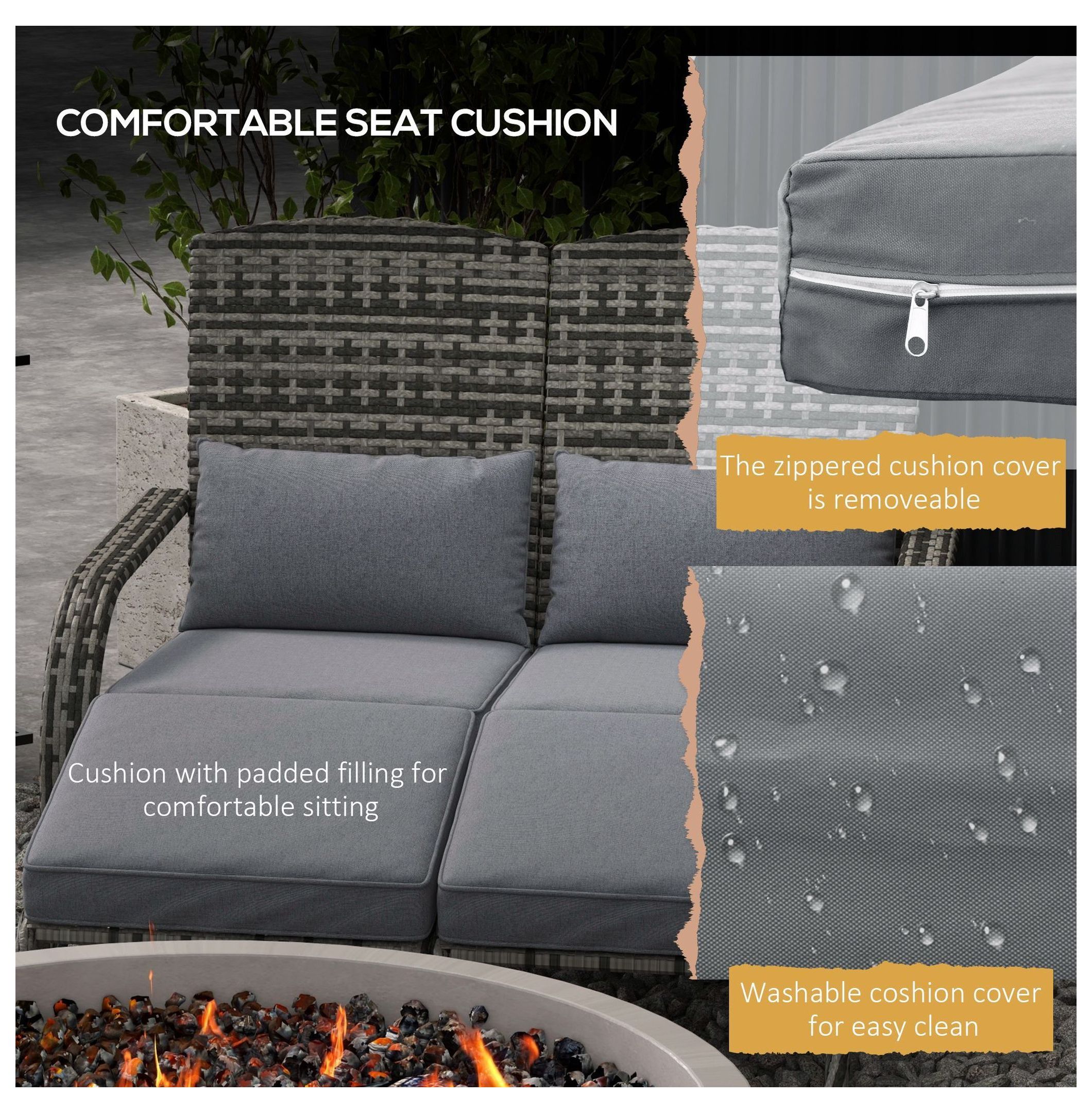 Wicker Adirondack Chair for 2, PE Rattan Double Chaise, Fire Pit Chair with Cushions & Footrests, Mixed Gray - Outdoor Patio Furniture