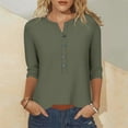 thumbnail image 3 of TKLPEHG Plus Size 3/4 Sleeve Tops for Women Button V Neck Henley Shirts Casual Comfy Three Quarter Solid Color Basic Tunic Tops (Army Green,M), 3 of 6