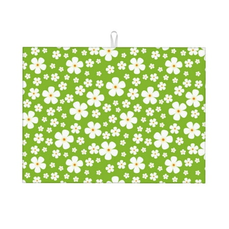 

Large Dish Drying Mats for Kitchen Counter - green white flowers 18x24In Anti-Slip Absorbent Microfiber Drying Mat for Kitchen Counter Mat Dish Rack Mat with Hanging Loop