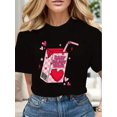 thumbnail image 1 of Camisetas con gráficos de corazón vibrantes para el Día de San Valentín, elegantes camisetas de cuello redondo para mujer, casuales, cuello redondo, manga corta, 1 of 6