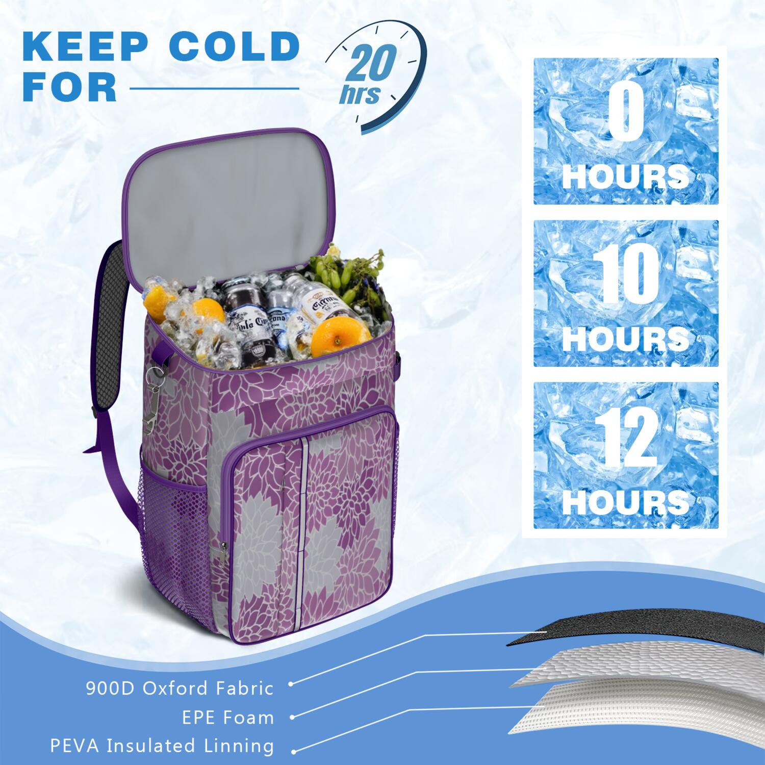 Travel Cooler Bag - Boho Bohemia Pioneer Flower Art Camping Beer Cooler Backpack with Bottle Opener- Waterproof Insulated Picnic Backpacks - Cooler Bag for Beach