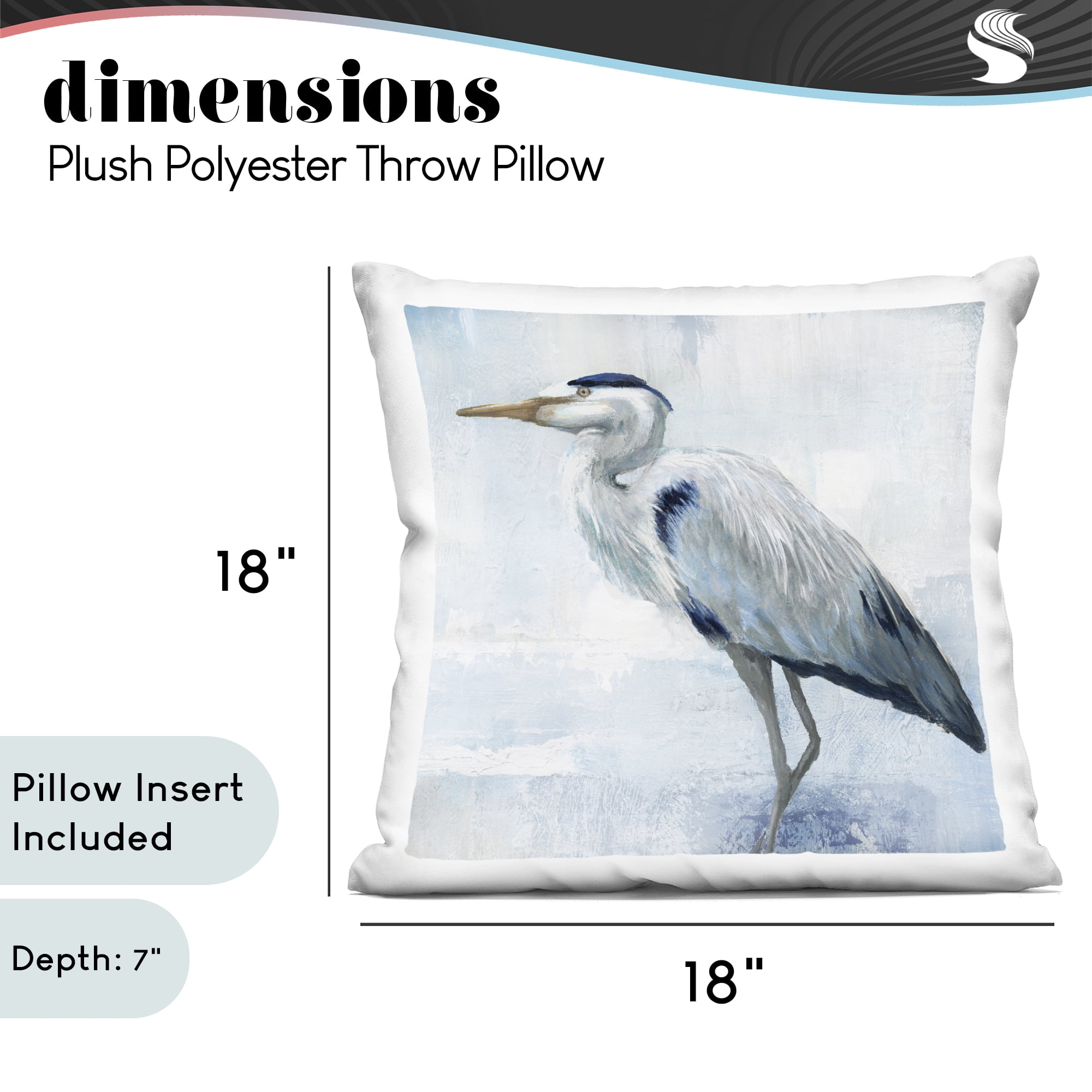 Stupell Industries Faded Blue Heron Decorative Printed Throw Pillow, design by Nan, 18 x 7 x 18