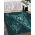 thumbnail image 3 of Ahgly Company Machine Washable Indoor Round Transitional Dark Cyan Green Area Rugs, 4' Round, 3 of 7