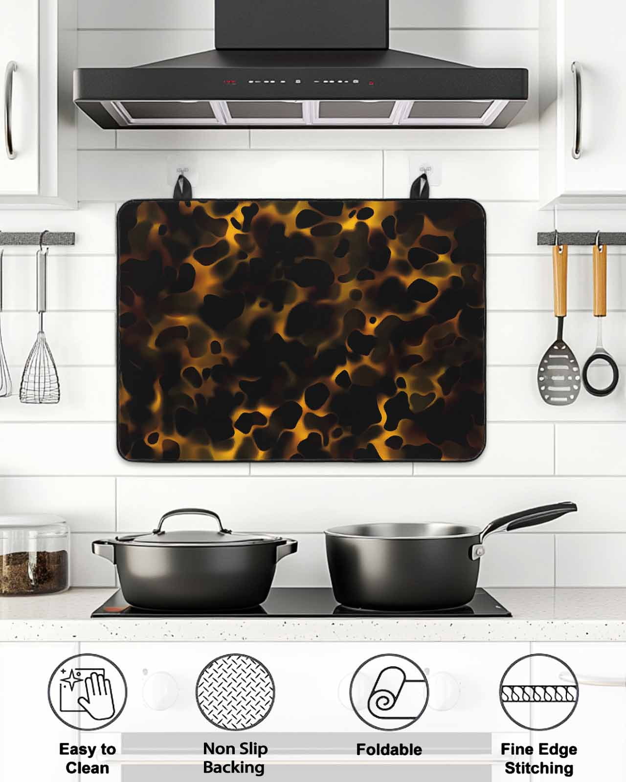 Stove Top Covers for Electric Stove, Black Yellow Orange Glass Stovetop Cover Protector, Minimalist Abstract Art Induction Cooktop Protector Oven Mat for Kitchen Countertop 24"x21"