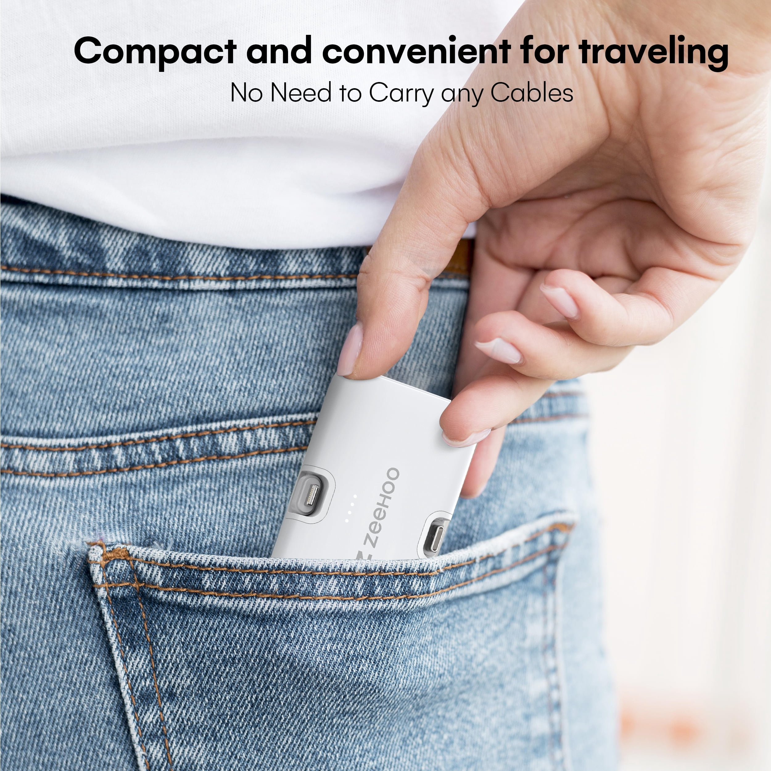 ZeeHoo Tiny Power Bank with USB-C and Light-ning Connector, Portable Power Pack