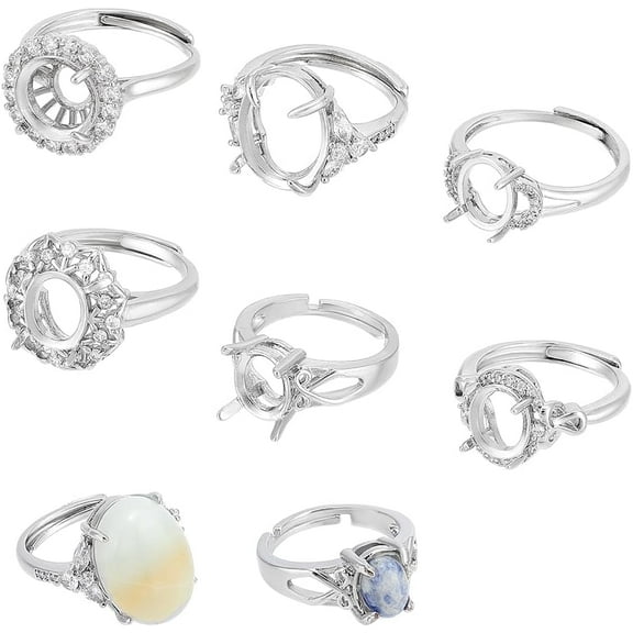 6Pcs 6 Styles Prong Ring Blanks Adjustable Claw Prong Ring Blank Cubic Zirconia Ring Components Rhinestone Claw Prong Ring Settings Gemstones Ring Bases