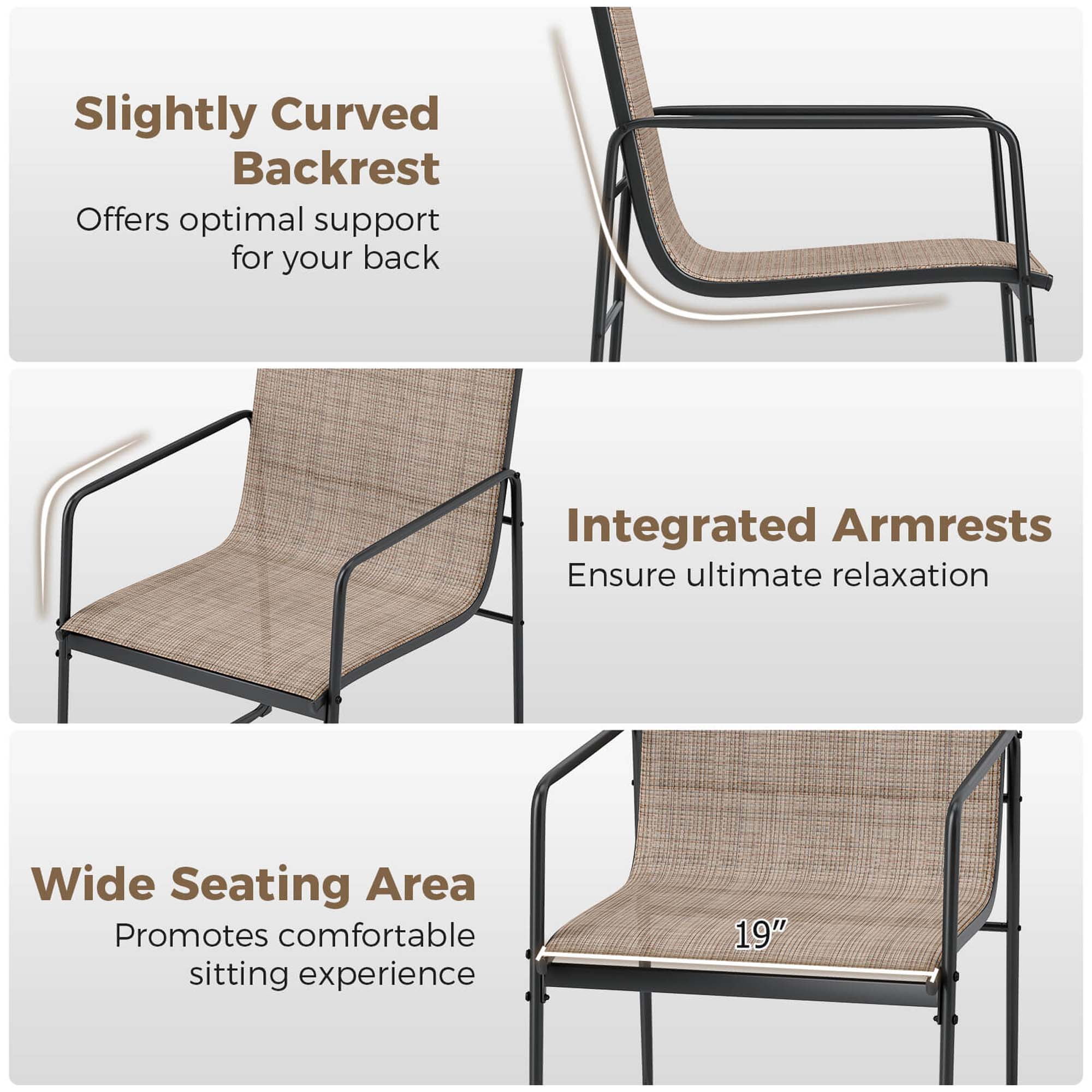 Costway 2 PCS Outdoor Dining Chairs Patio Furniture Chair with Breathable Seat & Backrest