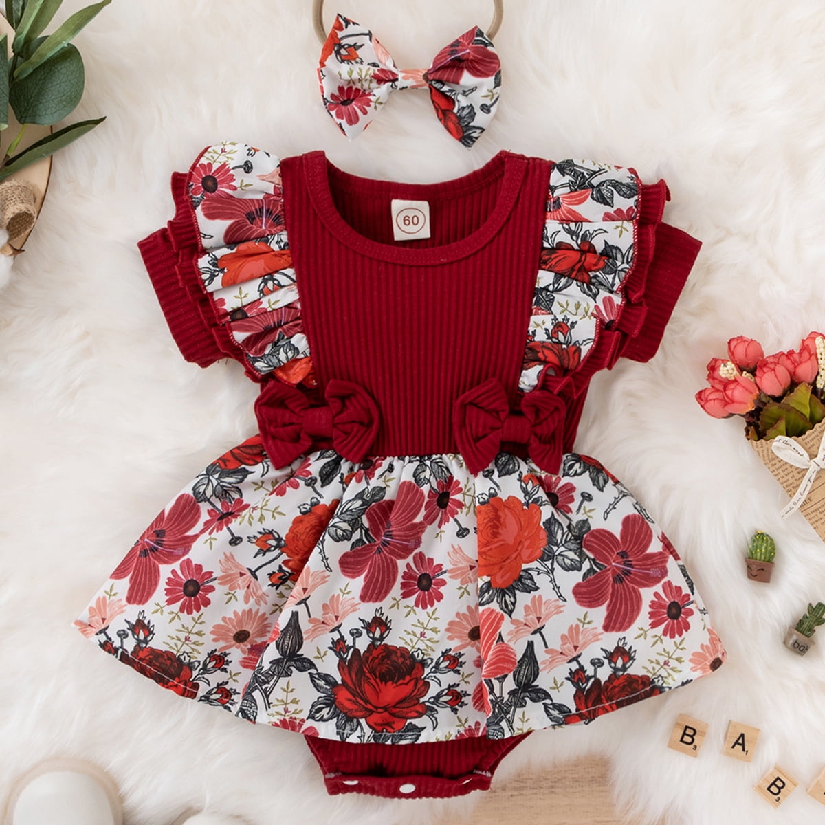 Viworld Newborn Baby Girl Floral Romper Dress Outfits Ruffle Onesie viworld-newborn-baby-girl-floral-romper-dress-outfits-ruffle-onesie