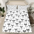 thumbnail image 2 of jejeloiu Cute Bowknot Twin Sheet Sets,Black Flower Floral Twin Fitted Sheet,Kawaii Bowtie Bow Flat Sheet For Girls,Super Cozy Bedroom Decor,3-Piece, 2 of 7