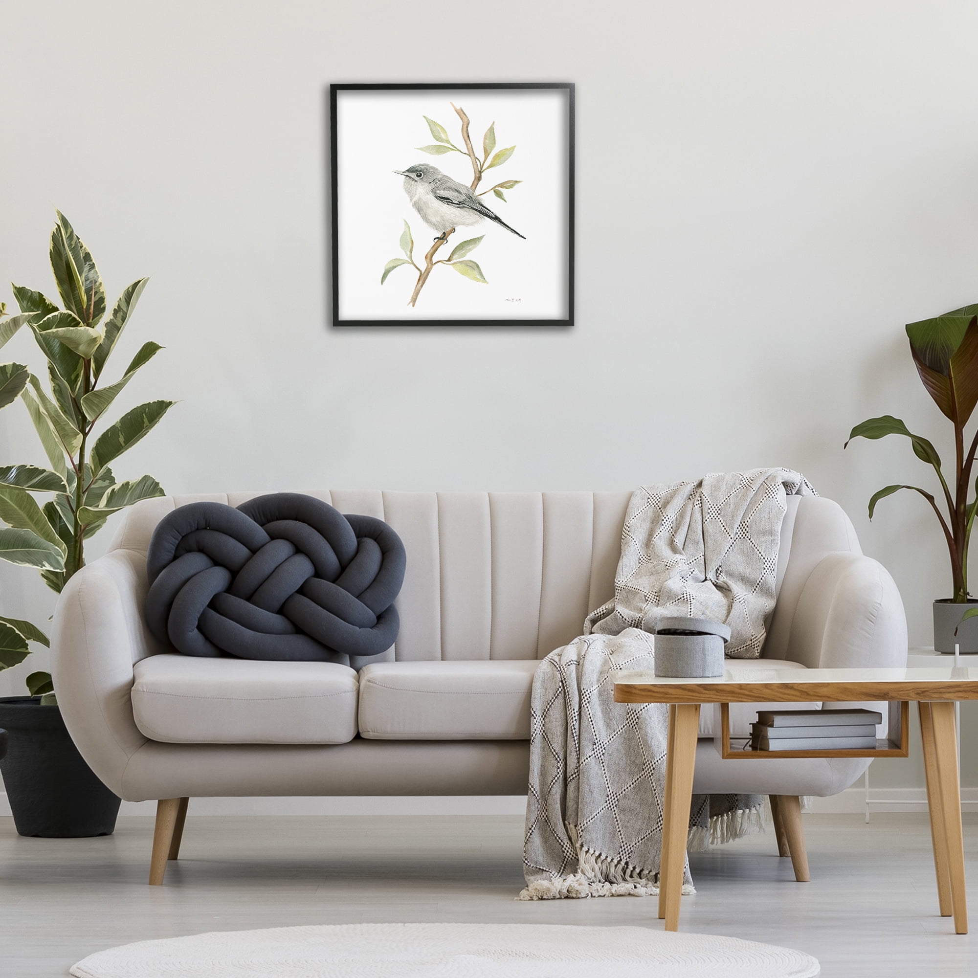 Stupell Industries Bird on Simple Branch Animals & Insects Painting Black Framed Art Print Wall Art, 24 x 24