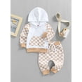 thumbnail image 3 of Bagilaanoe 2Pcs Toddler Baby Girl Boy Long Pants Set Plaid Long Sleeve Hoodie Pullover Tops+ Trousers 6M 12M 18M 24M 3T 4T Fall Casual Sweatsuit, 3 of 8
