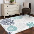 thumbnail image 3 of Coral Shell 3x5 Area Rugs for Living Room, Starfish Ocean Teal Blue Summer Beach Non Slip Floor Mat Washable Low-Profile Indoor Carpet for Bedroom, Dining Room, Bathroom, 3 of 9