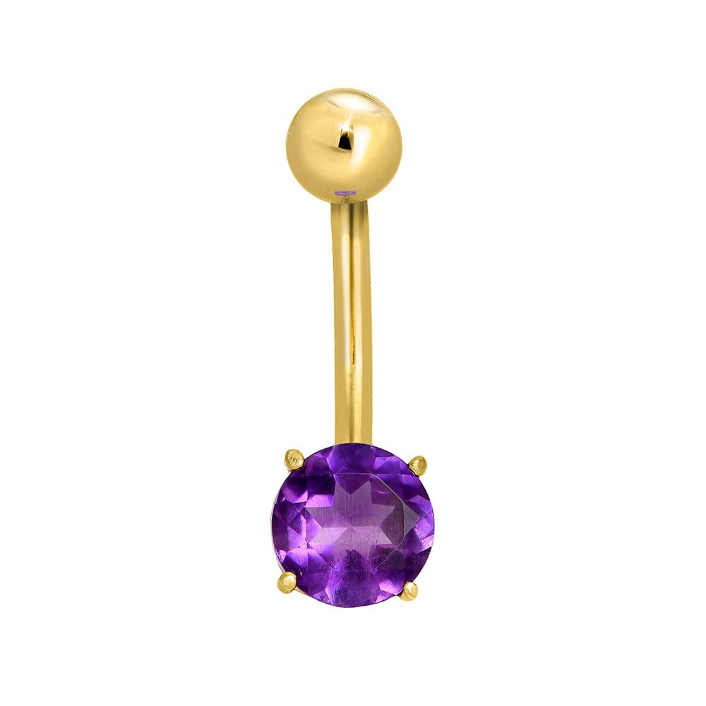 14k Solid Gold Yellow Round Amethyst Navel Belly Ring Body Jewelry
