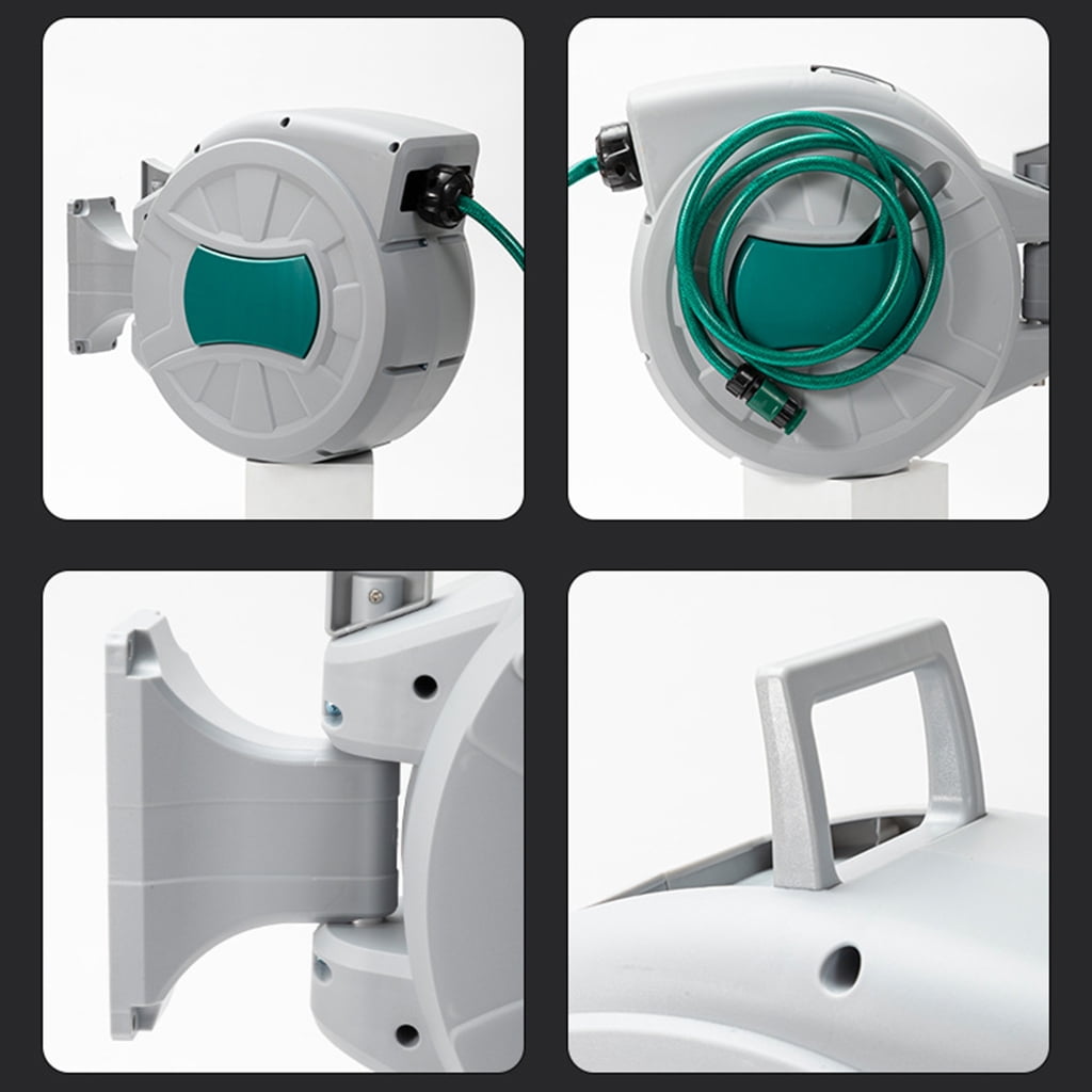 Automatic Retractable Garden Hose Reel, Wall-Mount 180° Swivel for Car Washing