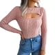 thumbnail image 1 of Suéter elegante y cómodo con corte frontal de punto y manga larga con cuello redondo para mujer, color rosa L, 1 of 9