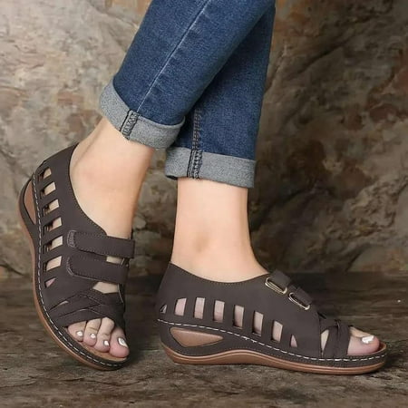 

LnjYIGJ Women s Sandals Women s Ladies Girls Comfortable Ankle Hollow Round Toe Sandals Soft Sole Shoes
