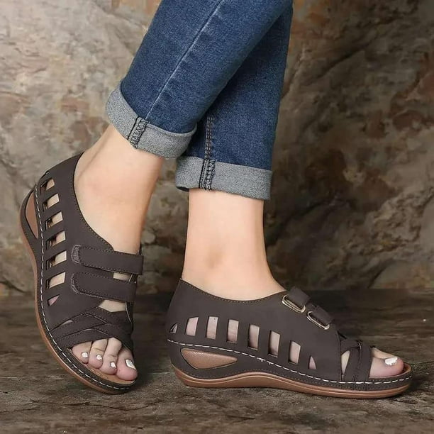 Sandalias de punta redonda con hueco en el tobillo cómodas para mujer y niña, zapatos de suela blanda Wmkox8yii nm1663