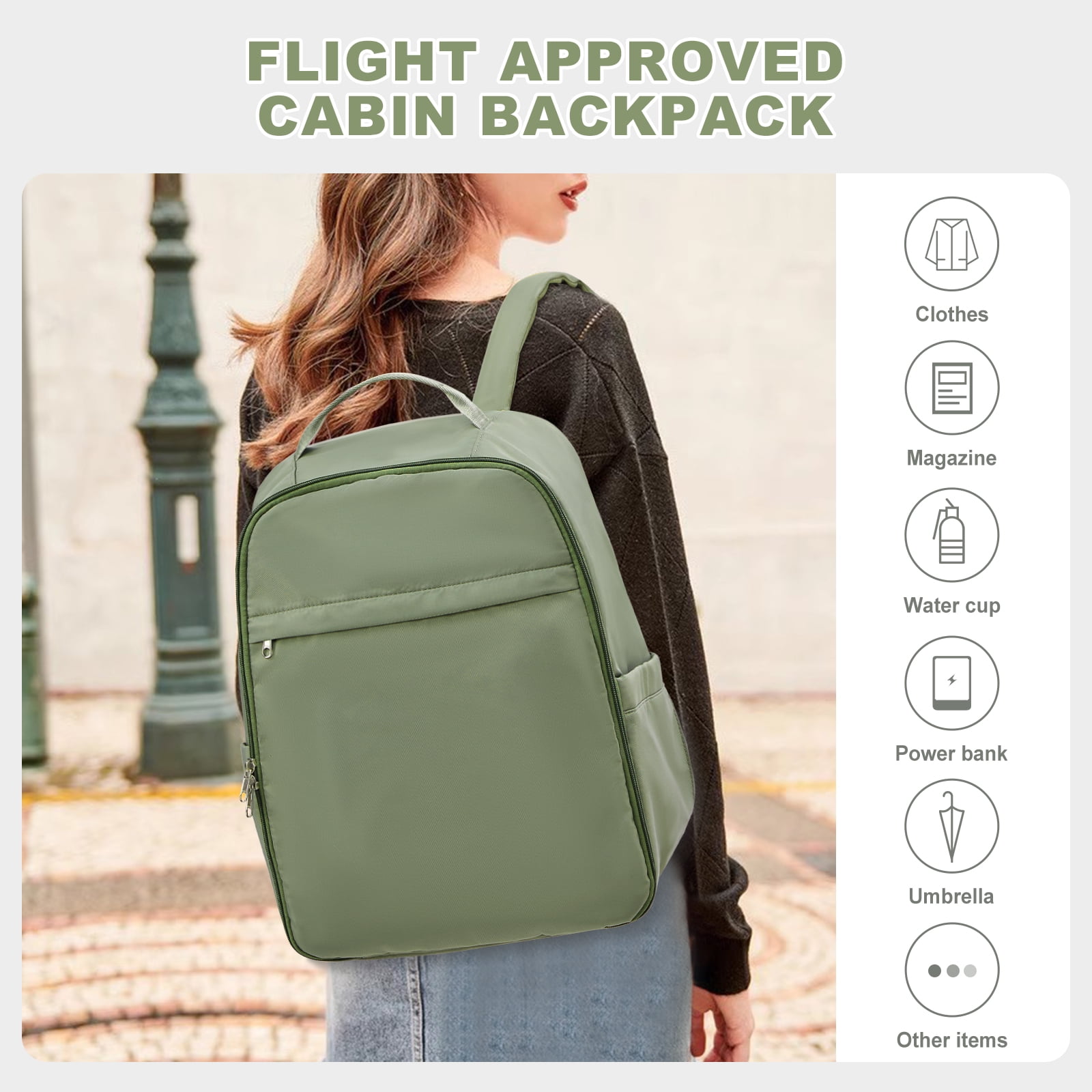 United Airline Approved Personal Item Travel Bag for Women, Underseat Luggage Carry On Backpack for Men, Cabin Size Waterproof Laptop Backpack, Mochila De Viaje, Rucksack Casual Daypack, Grey Green