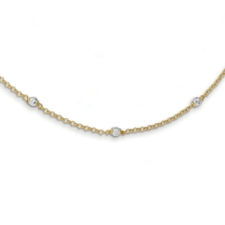 14k bead beaded extension tone charm fancy chain pendant necklace station inch fine yellow gift jewelry gold