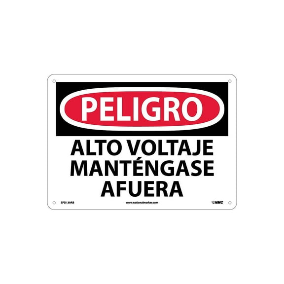 National Marker Peligro Alto Voltaje Mantengase Afuera 10X14 .040 Aluminum Danger Sign SPD139AB