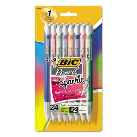 Bic Xtra-Sparkle Mechanical Pencil, Medium Point (0.7mm), Assorted Barrel Colors, 24